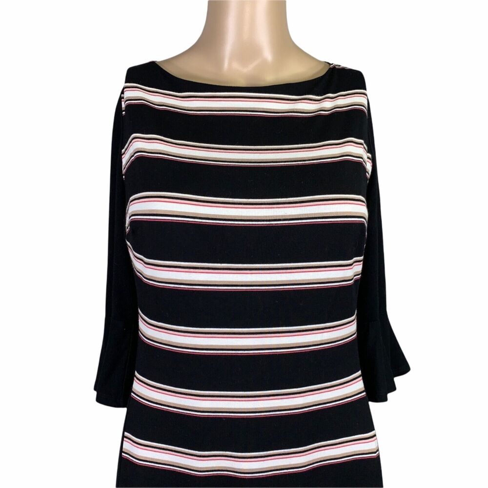 White House Black Market Womens Sheath Dress Bell Sleeve Flippy Hem Stripes Sz 8 - Picture 4 of 15